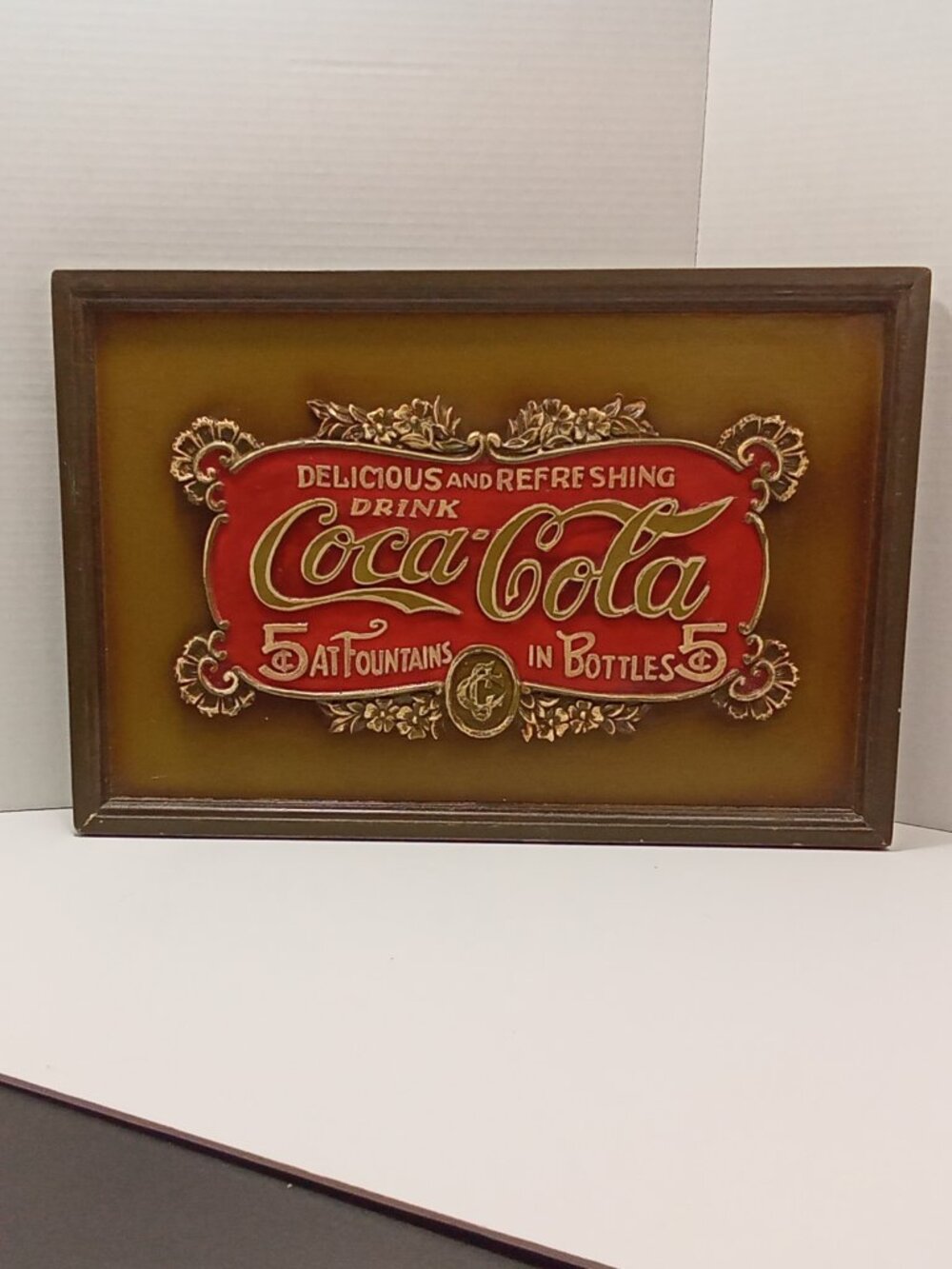 Rare Vintage 3D Raised Wood Coca Cola 5 Cent Sign